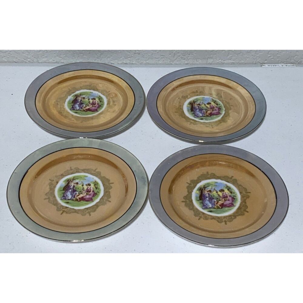 Set of 4 Decorative Victorian Plates Desert Salad Bread 7.25” VTG Made in Japan